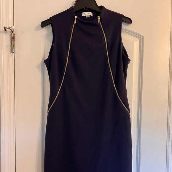 Calvin Klein Navy Zip-Front Sheath Dress | Size 10 (Fits Like 8) | NWT - Picture 1 of 4